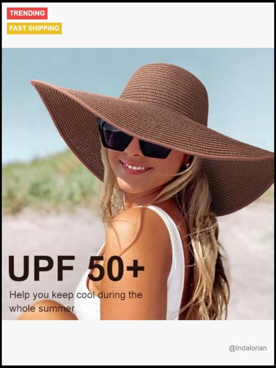 Floppy Straw Sun Hat with UPF 50+ Foldable Roll Up Beach Cap main image 7